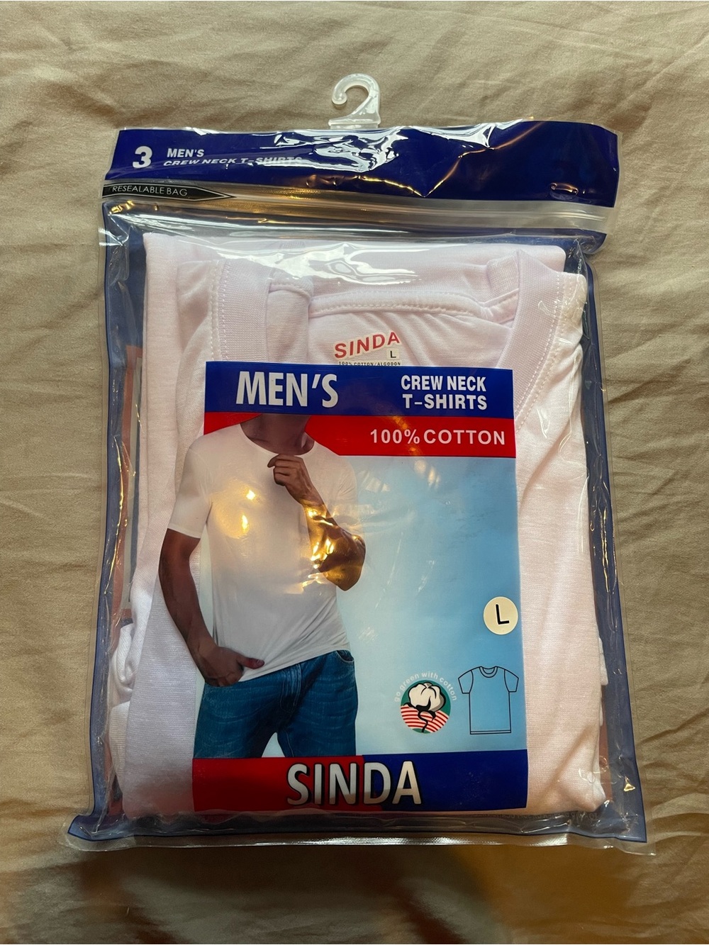 Men's White Crew Neck T-Shirt - 100% Cotton (L)
